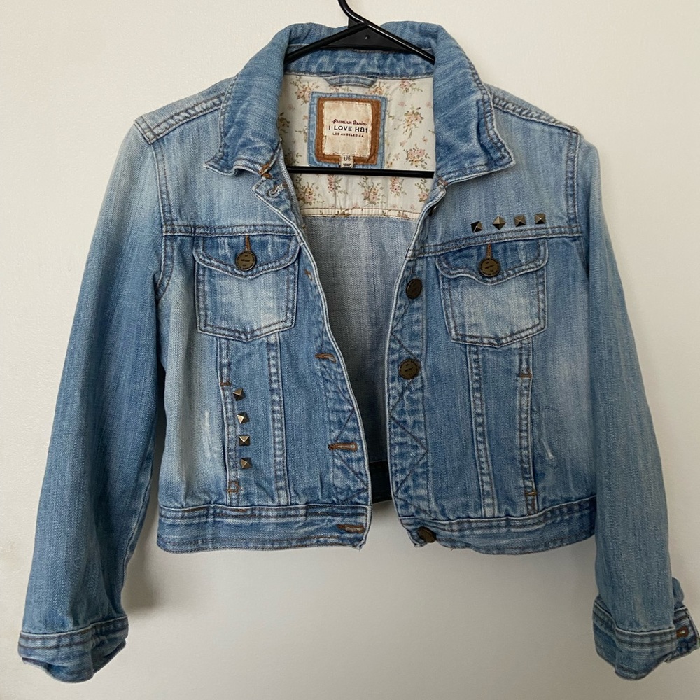 denim jacket with stud detail